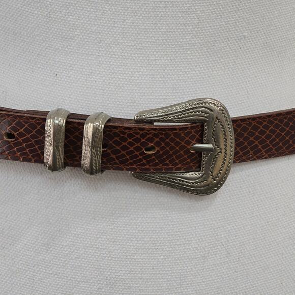 State of The Art Women's Size 12 Brown Faux Snake Skin Belt Western Boho Buckle - Picture 11 of 16